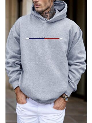 Oksit Gri Paris Ön Baskılı Pamuklu Erkek Sweatshirt