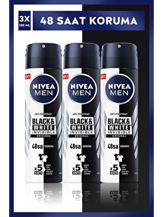 NIVEA Erkek Black&White Invisible Original Deodorant 150 ml x 3 Adet