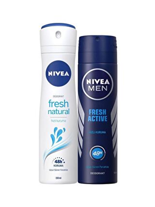 NIVEA Fresh Natural Kadın Deodorant Sprey 150 ml+ Fresh Active Erkek Deodorant Sprey 150 ml