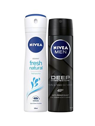 NIVEA Fresh Kadın Deodorant Sprey 150 ml+Deep Dimension Erkek Deodorant Sprey 150 ml