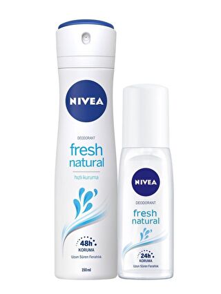 NIVEA Fresh Natural Kadın Sprey Deodorant 150 ml Ve Pump 75 ml, 48 Saat Koruma, Uzun Süren Ferahlık