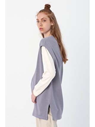 ALL DAY Soft Lila Oversize Pamuklu Yırtmaç Detaylı Basic Süveter