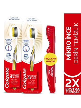 Colgate Mikro İnce Gelişmiş Gold Derin Temizlik Ekstra Yumuşak Diş Fırçası x2 Adet+Diş Fırçası Kabı