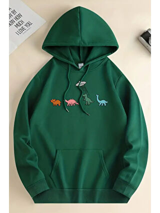 uyguntarz Yeşil Uzaylı Dinozor Baskılı Oversize Sweatshirt