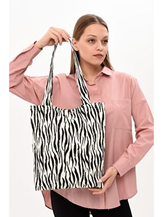 Bagg Siyah Zebra Desen Bez Çanta