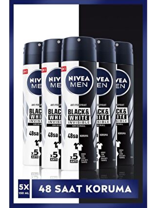 NIVEA Men Erkek Sprey Deodorant Black&White Invisible Original 48 Saat Anti-Perspirant Koruma 150 ml