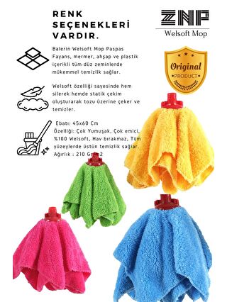 Znp Home Welsoft Balerin Mop Yedek Başlıklı 2 Adet Sarı Mop, Papas 45x60