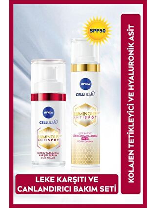 NIVEA Luminous630 Kolajen Tetikleyici Leke & Yaşlanma Karşıtı Serum 30ml ve SPF50 Gündüz Kremi 50ml