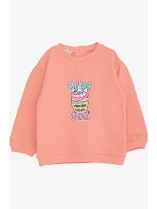 Breeze Pembe Kız Çocuk Sweatshirt Unıcorn Baskılı Somon (9 Ay-3 Yaş)