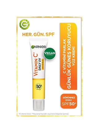 Garnier C Vitamini Parlak Günlük Güneş Koruyucu Fluid Yüz Kremi Görünmez Doku SPF50+ 40ml