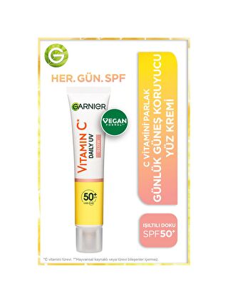 Garnier C Vitamini Parlak Günlük Güneş Koruyucu Fluid Yüz Kremi Işıltılı Doku SPF50+ 40 ml