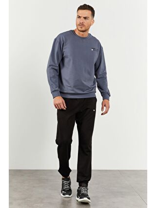 TOMMYLIFE Petrol - Siyah Casual O Yaka Lastik Paça Erkek Oversize Eşofman Takımı - 85120