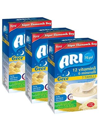 Arı Mama Sütlü 7 Tahıllı (Gece) Sütlü Pirinç Unu 500 gr x 3 Adet