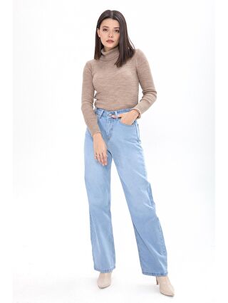 TOFİSA Orta Kadın Mavi Wide Leg Yüksek Bel Jean Pantolon - 23664