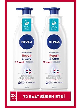 NIVEA Atopik Ciltler Için Vücut Serumu Repair & Care 400 ml x2 Adet, Çok Kuru Cilt, 72 Saat Ne mlendirme