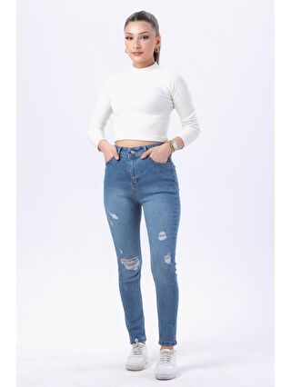 TOFİSA Orta Kadın Mavi Elastanlı Skinny Jean Pantolon - 23812