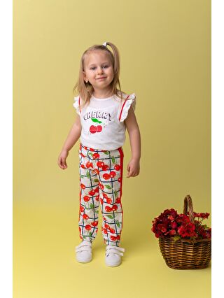 MİNİNİO Kız Bebek Beyaz Cherry Jogger Pantolon (9Ay-4Yaş)