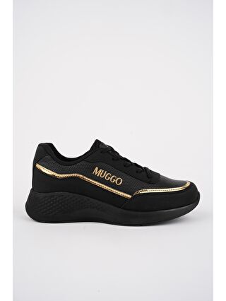 Muggo Siyah COCO Kadın Ortopedik Günlük Bağcıklı Şık Rahat Sneaker Spor Ayakkabı