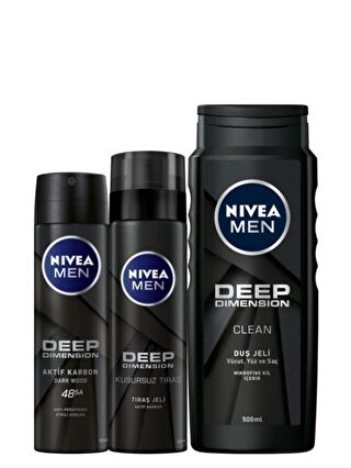 NIVEA Deep Dimension Deo Sprey 150 ml + Tıraş Jeli 200 ml + Duş Jeli 500 ml