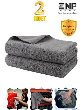 Znp Home Gri Microfiber Araç Kurulama Bezi Ekstra Su Emici Oto Tank Bezi 2 Adet 50x60 Cm