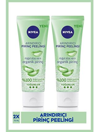 NIVEA Arındırıcı Organik Pirinç Peelingi Ve Yüz Temizleme Jeli, Aloe Vera Ile Yüz Bakım, 75 ml x2 Adet