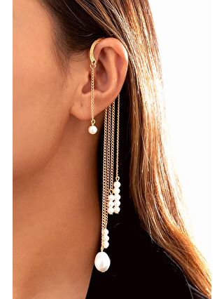 New Obsessions Sarı İnci Şöleni Kulak Deliği Gerektirmeyen Ear Cuff - Sallantılı Kıkırdak Küpesi