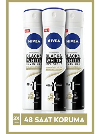 NIVEA Kadın Sprey Deodorant Black&White Invisible Pürüzsüzlük,48Saat Anti-Perspirant Koruma 150 ml X3 Adet