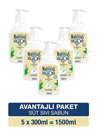 Le Petit Marseillais Nemlendirici Sıvı Sabun Süt 300 ml x5 Avantajlı Paket