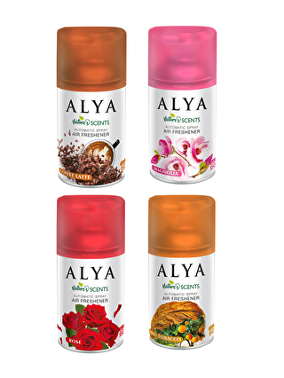 Alya Karışık Nature's Scents Coffee Latte - Anti Tobacco - Rose - Magnolia Oda Kokusu Yedek Makine Spreyi 4x