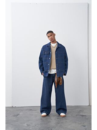 VAMOSCLO Koyu Mavi Oversize Denim Ceket