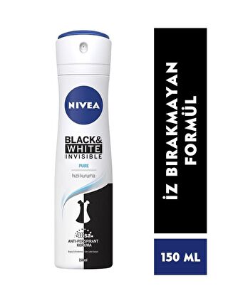 NIVEA Kadın Sprey Deodorant Black&White Invisible Pure 150 ml, 48 Saat Anti-Perspirant Koruma