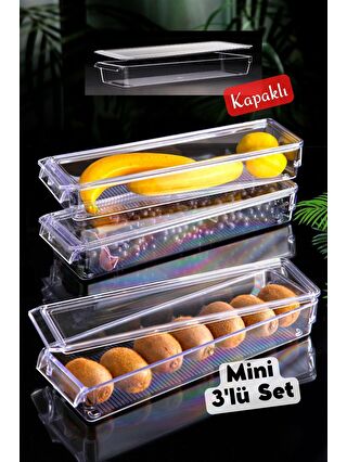 Nandy Home Renksiz KAPAKLI MİNİ New Clear Buzdolabı & Dolap İçi Düzenleyici Organizer 3 Adet