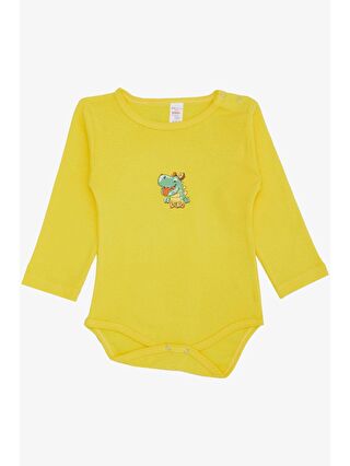 Breeze Erkek Bebek Çıtçıtlı Zıbın Body Mutlu Dinozor Baskılı Sarı (9 Ay-3 Yaş)