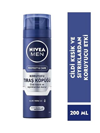 NIVEA Men Tıraş Köpüğü Protect&Care 200 ml, Ne mlendirici, Kesik Ve Sıyrıklardan Korur