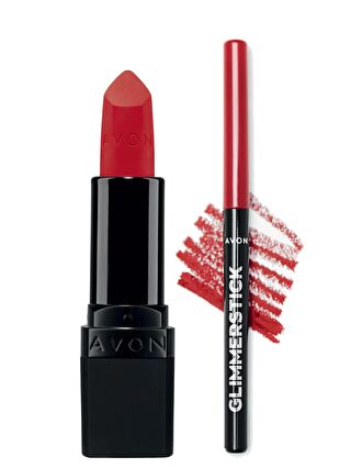 AVON Ultra Mat Ruj Truest Red ve Glimmerstick Dudak Kalemi Ruby Shock Paketi