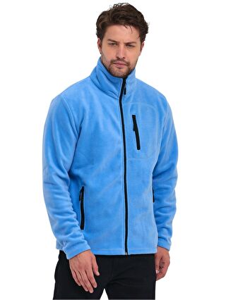 GENIUS STORE Mavi Erkek Polar Tam Fermuarlı 3 Cepli Outdoor Polar Ceket