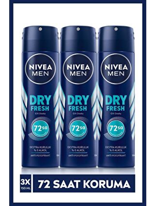 NIVEA Men Erkek Sprey Deodorant Dry Fresh 150 ml X3 Adet, 72 Saat Anti-Perspirant Koruma