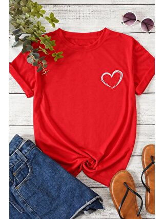 uyguntarz Kırmızı Unisex Hearts Baskılı Tasarım Tshirt