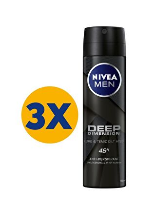 NIVEA Men Deep Dımensıon Sprey Deodorant Erkek 150 ml 3'Lü Paket