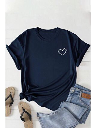 uyguntarz Lacivert Unisex Hearts Baskılı Tasarım Tshirt