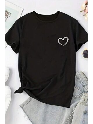 uyguntarz Siyah Unisex Hearts Baskılı Tasarım Tshirt