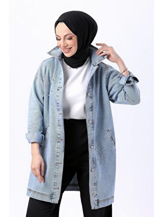 TOFİSA Kadın Mavi Flotalı Jean Ceket - 23623