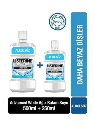 Listerine Advanced White Hafif Tat Alkolsüz Ağız Bakım Suyu 500 ml + 250 ml Hediyeli Set