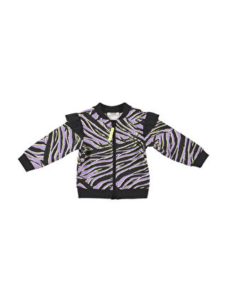 Panço Siyah Kız Çocuk Zebra Desenli Fermuarlı Sweatshirt