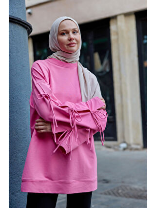 Locco Moda Kolu Bağcık Detaylı Tunik Pembe