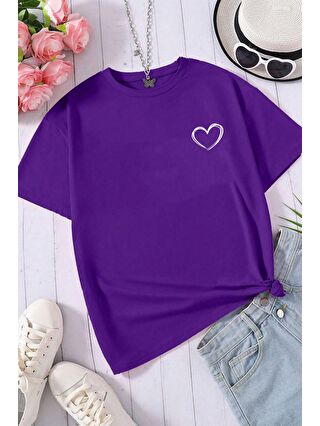 uyguntarz Mor Unisex Hearts Baskılı Tasarım Tshirt