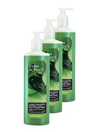 AVON Jungle Rainburst Adaçayı ve Sandal Ağacı Kokulu Erkek Saç ve Vücut Şampuanı 720 Ml. Üçlü Set