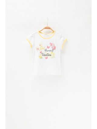 MİNİNİO Kız Bebek Beyaz Vacation Taşlı T-Shirt (6Ay-4Yaş)