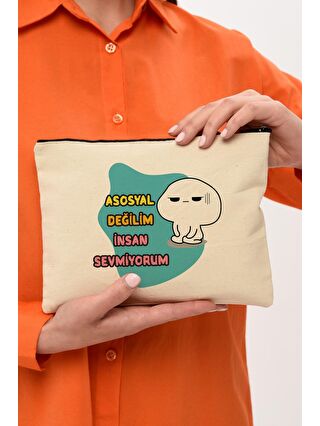 Bagg Clutch Asosyal Baskılı Kanvas Makyaj Çantası