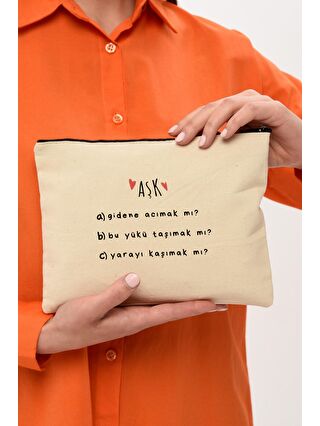 Bagg Clutch Aşk Baskılı Kanvas Makyaj Çantası